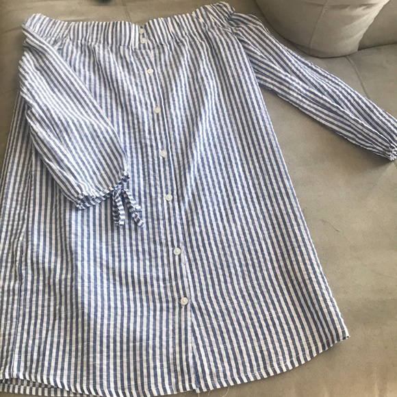 Blue/white off the shoulder dress w/ buttons! - Picture 3 of 7